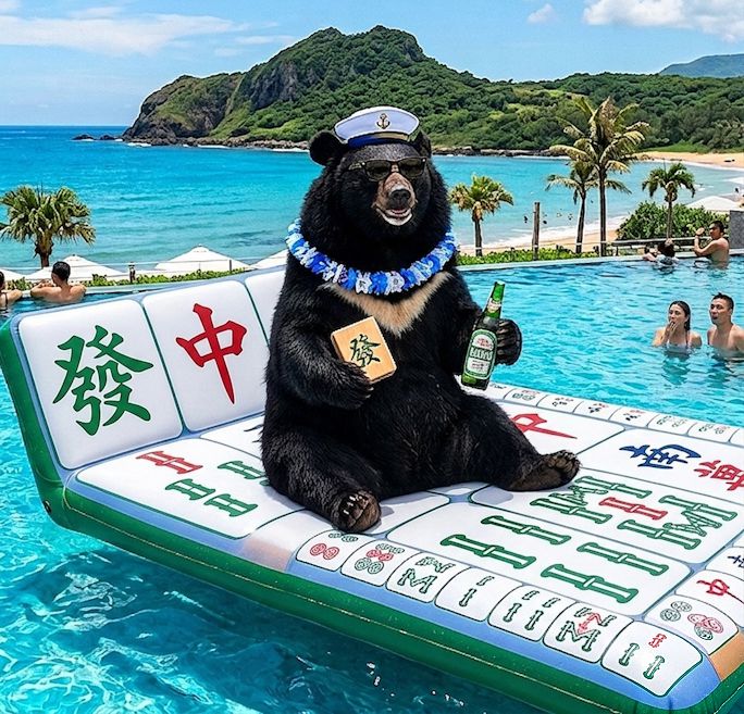 台灣黑熊,台灣熊愛打麻將,台灣黑熊打麻將,鵝鑾鼻賭聖,水上樂園麻將大賽,墾丁南灣揪團打牌,南灣最狂麻將咖,避暑勝地打麻將,墾丁南灣牌友徵召令,墾丁無邊際賭場